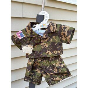 Build-A-Bear Workshop Camo Military Outfit With Dog Tags & American Flag Patch
